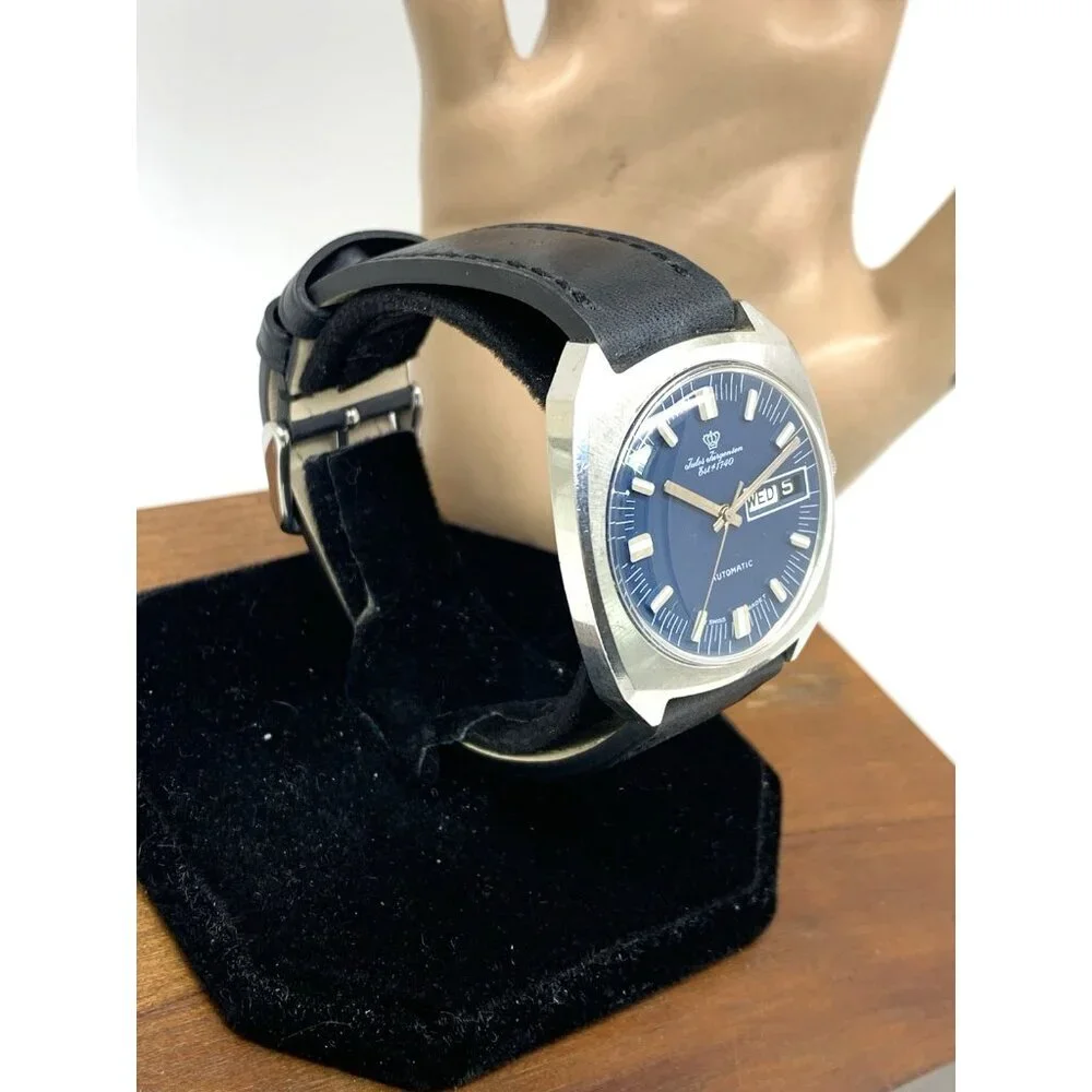 Jules Jurgensen Men's Watch Vintage Swiss Automatic Blue Dial Day Date 35mm